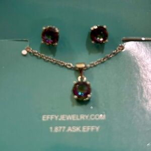 Effy Silver new Jewelry Set with Multicolor aurora borealis Stones. Stamped 925